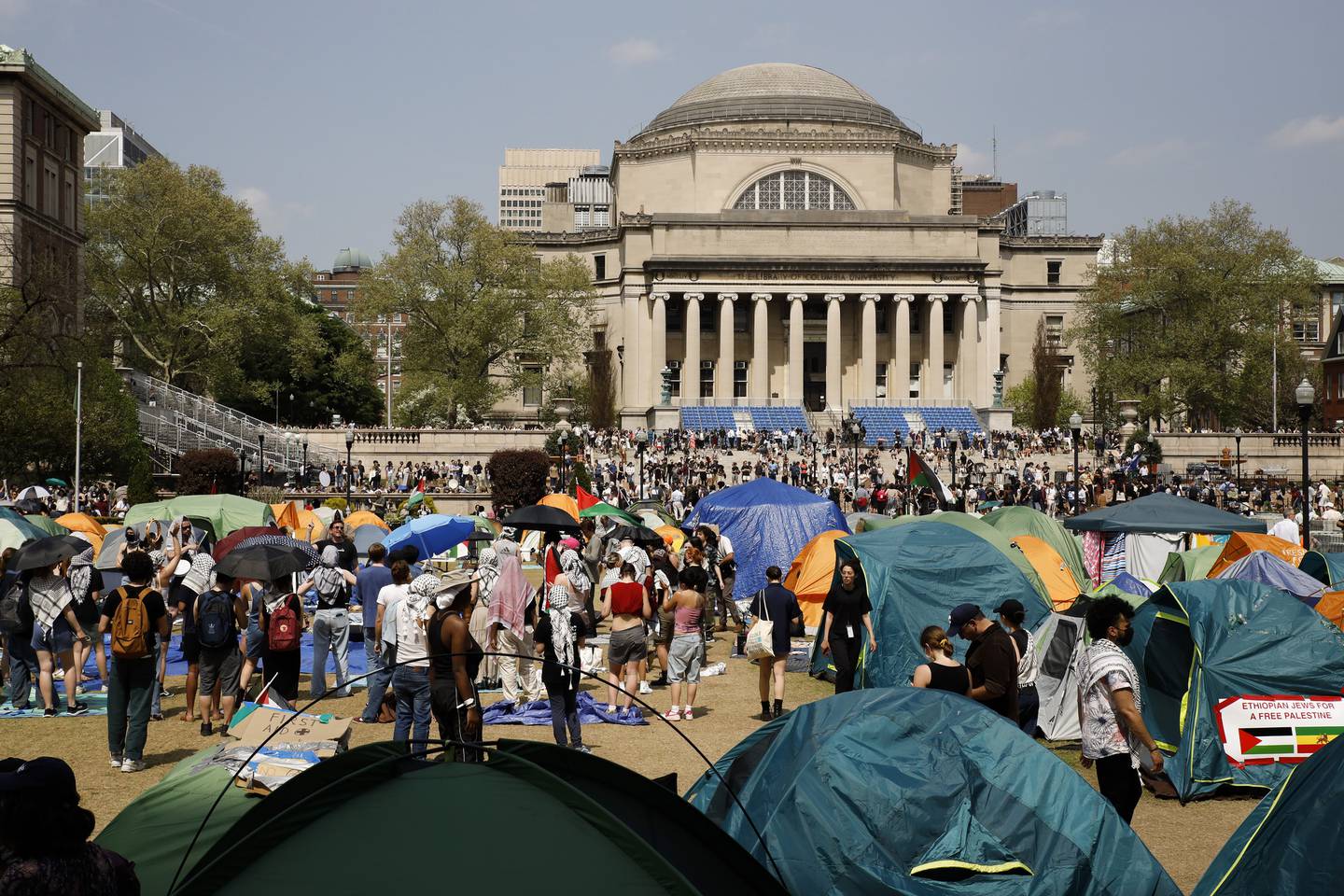 Gaza-demonstranter har satt opp teltleirer på flere amerikanske universiteter, blant annet her på Columbia.