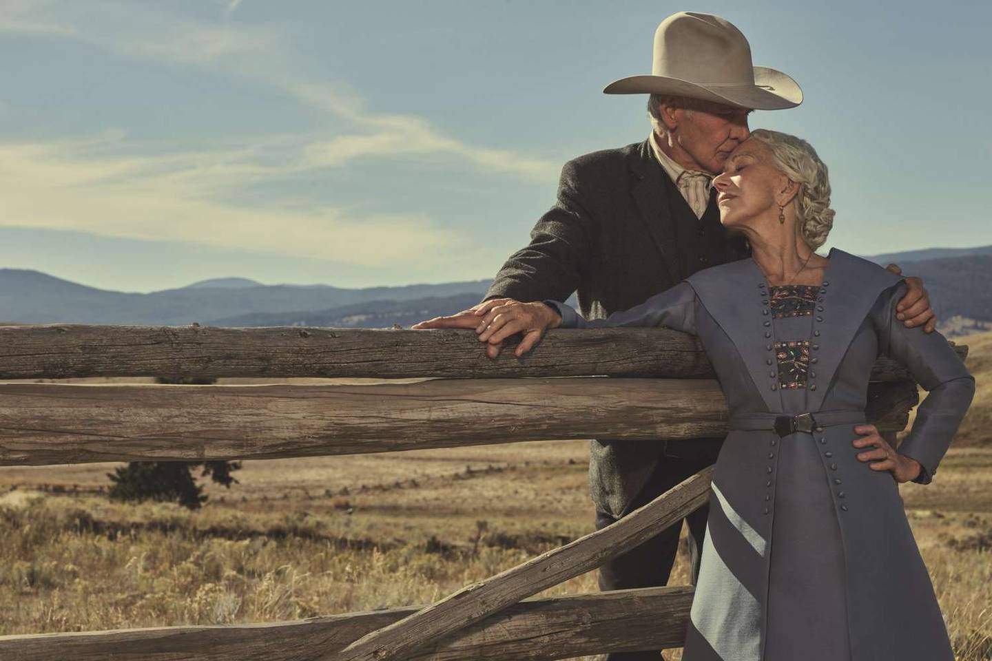 Harrison Ford og Helen Mirren møtte begge «1923»-serieskaper Taylor Sheridan på hans ranch i Texas – og takket ja tvert. Foto: Skyshowtime