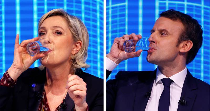 Emmanuel Macron (39) er blitt Marine Le Pens (48) tøffeste motstander i kampen om presidentmakten i Frankrike. Debatten mandag ble en duell mellom de to, som har helt ulike syn på hvilken retning Frankrike skal gå i.