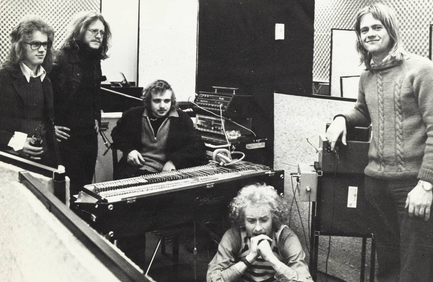 SAFT i studio i 1971. Magne Lunde, Trygve Thue, Tom Harry Halvorsen, Ove Thue og Rolf Skogstrand.
