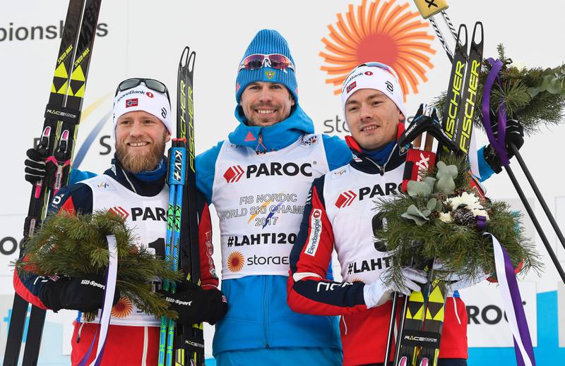 Martin Johnsrud Sundby, Sergej Ustjugov og bronsevinner Finn-Hågen Krogh.