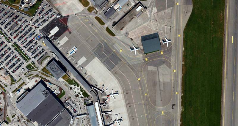 En mulig plassering av vaske- og av-isingsmaskinen for fly på Stavanger lufthavn. Montasje: MSG Production AS. 