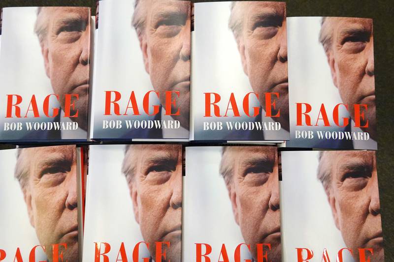CHICAGO, ILLINOIS - SEPTEMBER 15: "Rage" by Bob Woodward is offered for sale at a Barnes & Noble store on September 15, 2020 in Chicago, Illinois. The book, based on interviews that Woodward had with President Donald Trump, went on sale today.   Scott Olson/Getty Images/AFP
== FOR NEWSPAPERS, INTERNET, TELCOS & TELEVISION USE ONLY ==