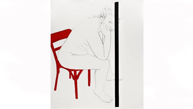 «Selvportrett» med rød stol er selve nøkkelbildet i utstillingen.
