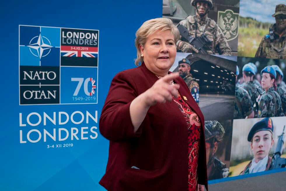 Statsminister Erna Solberg under forrige NATO-toppmøte i Watford utenfor London i 2019.