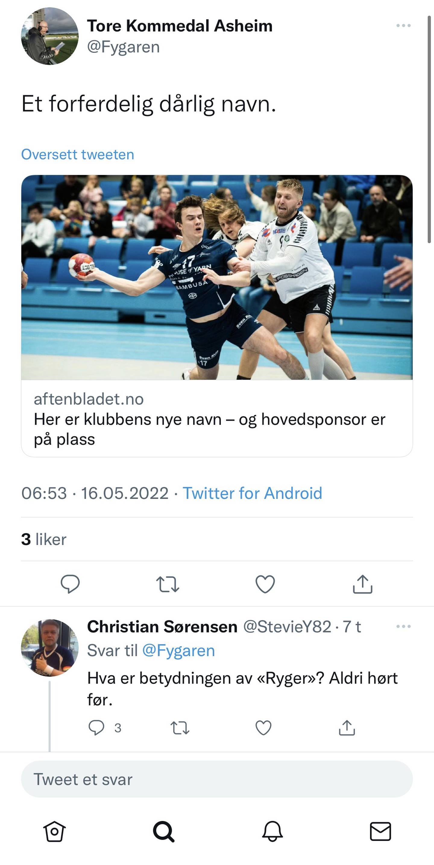 Flere var misfornøyde med det det nye navnet Ryger Håndballklubb Stavanger.