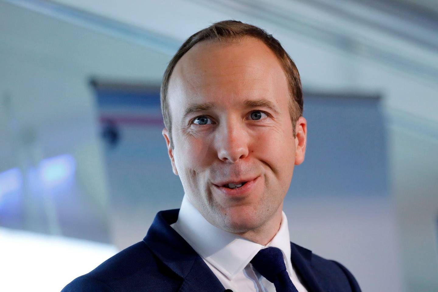 Britain's Health and Social Care Secretary Matt Hancock launches his leadership campaign in London on June 10, 2019. - Around a dozen British Conservative MPs will formally throw their hats into the ring on Monday in the fight to replace Theresa May as party leader and Prime Minister, with her former foreign secretary Boris Johnson seen as the runaway favourite. (Photo by Tolga AKMEN / AFP)