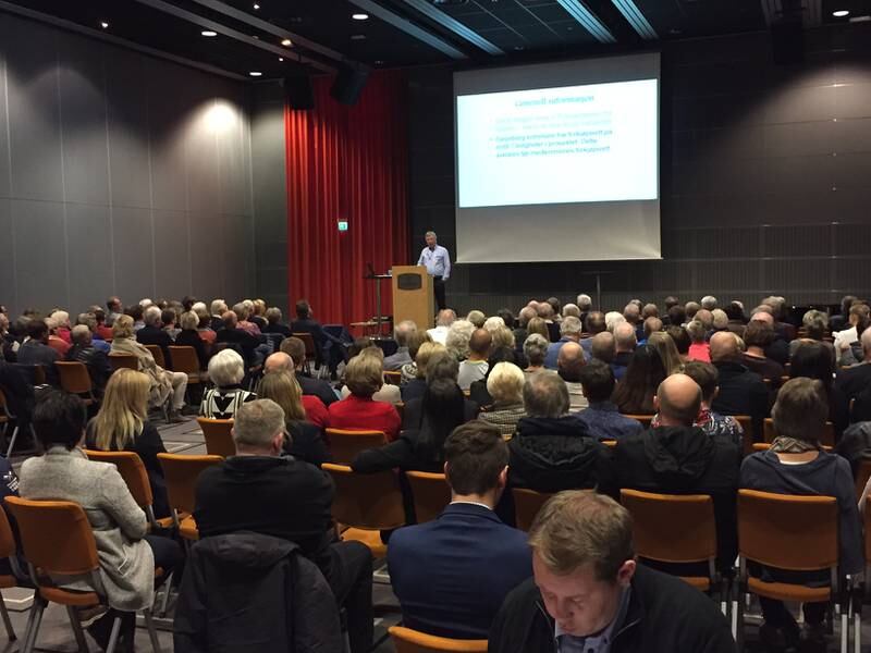 SOBBL-sjef Trygve Kristoffersen fylte hele salen da han hadde salgsmøte for det nye prosjektet i Sarpsborg.