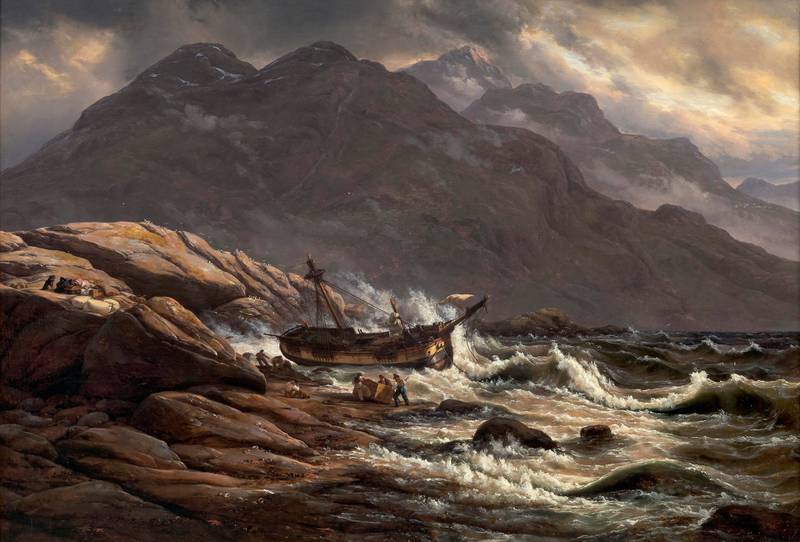 Fra den første store JC Dahl-utstillingen på 30 år: «Skipbrudd ved den norske kyst», 1830. FOTO: DAG FOSSE/KODE