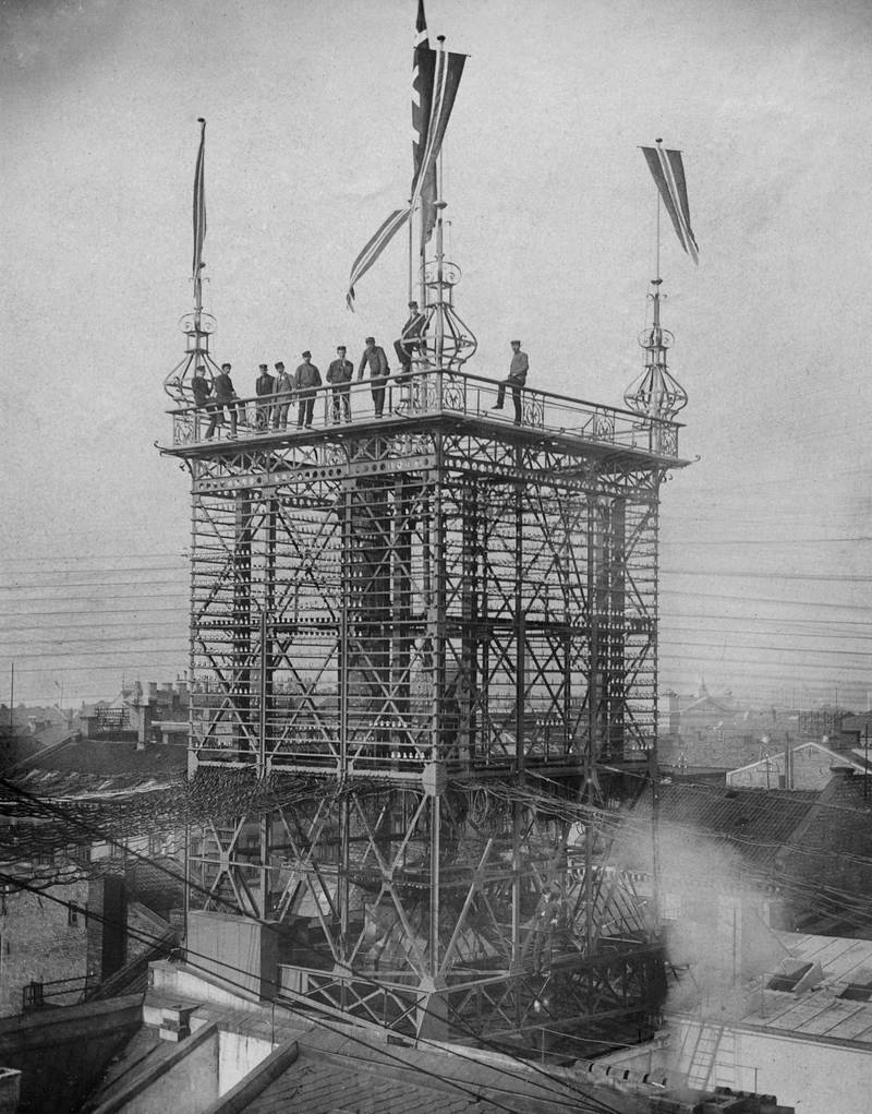 Innvielse av Christiania Telefonselskaps tårn 1891. Tårnet ble stående til 1926. 