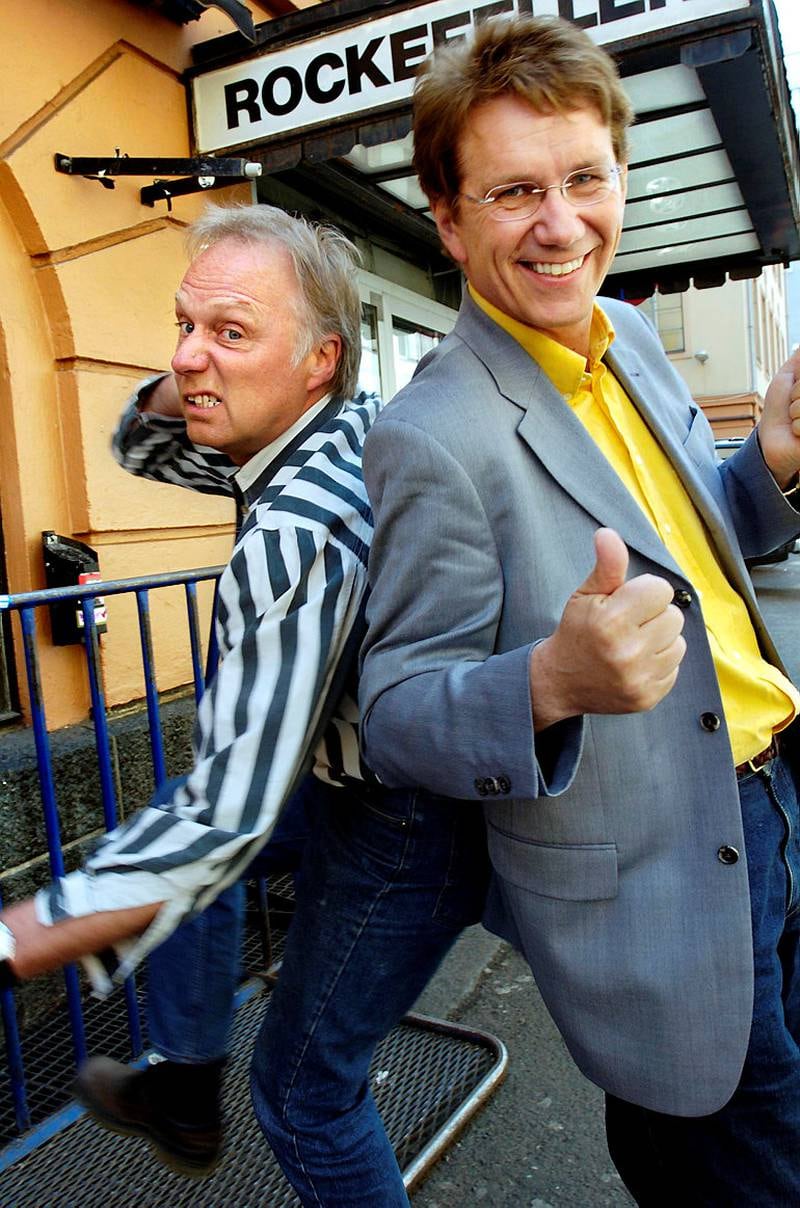 Øystein Dolmen og Gustav Lorentzen før en sagnomsust konsert med Knutsen og Ludvigsen på Rockefeller i 2004. FOTO: MIMSY MØLLER