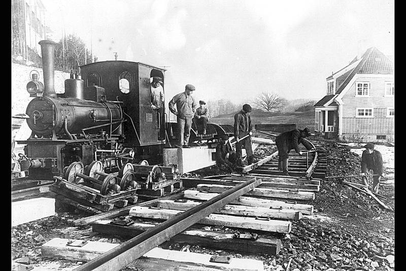 Anleggsarbeid på Lilleakerbanen cirka 1917.