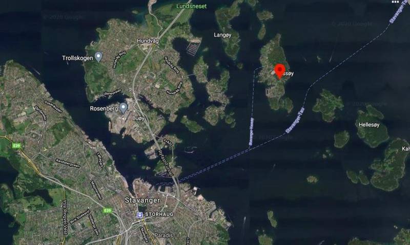 Vassøy utenfor Stavanger, var en del av gamle Hetland kommune, som ble en del av Stavanger i 1965. Illustrasjon: Google maps