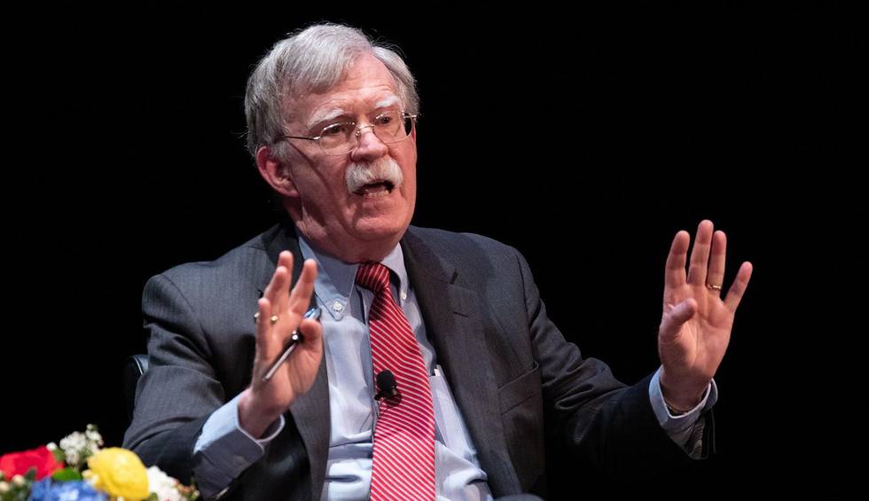Former National Security adviser John Bolton speaks on stage during a public discussion at Duke University in Durham, North Carolina on February 17, 2020. - Bolton was invited to the school to discuss national security weeks after he was thought of as a key witness in the impeachment trial of President Donald Trump. (Photo by Logan Cyrus / AFP)
