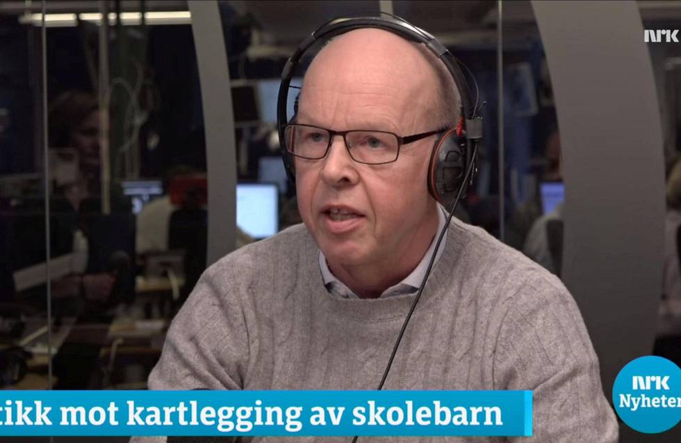 Thomas Nordhal under Dagsnytt 18, i debatt om den omdiskuterte kartleggingsundersøkelsen i barnehager og småskoletrinnet. Skjermdump: NRK