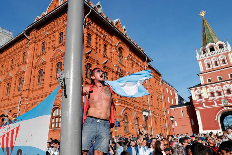Argentinske supportere har inntatt den røde plass i Moskva.