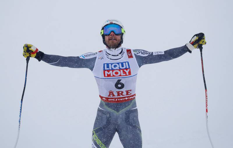 Alpine Skiing - FIS Alpine World Ski Championships - Men's Downhill - Are, Sweden - February 9, 2019 - Norways Kjetil Jansrud reacts. REUTERS/Leonhard Foeger     TPX IMAGES OF THE DAY