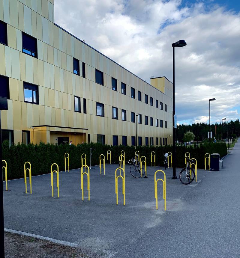 Denne inngangen ved Sykehuset Østfold på Kalnes skal få skjerming. Her fraktes unge pasienter inn til akuttpsykiatrisk med tvang, noe pasienter og pårørende vil slippe å ha tilskuere til.