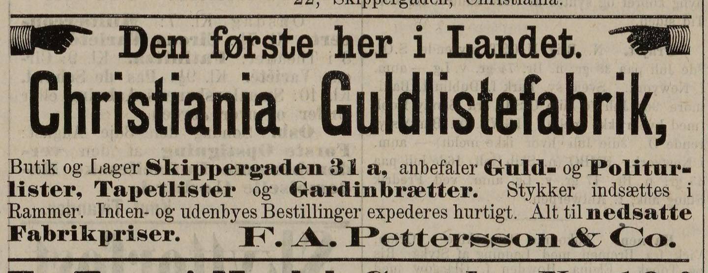 Annonse for varene til den da nystarta Gullistefabrikken. Dagbladet, 29. juli 1879