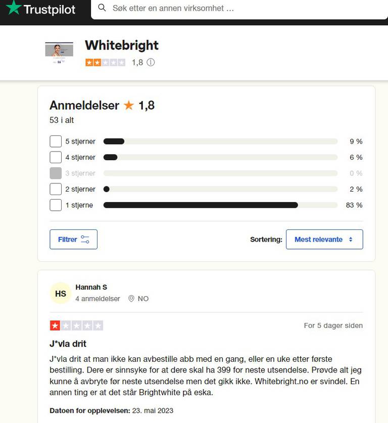 WhiteBright anmeldelser på Trustpilot