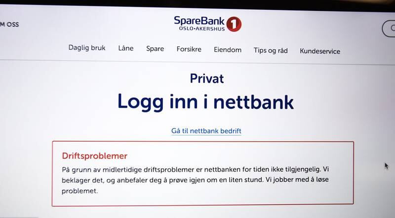 Nettsidene til Sparebank 1 meldte om driftsproblemer. Millioner av norske bankkunder er fredag rammet av problemer med nett- og mobilbank.