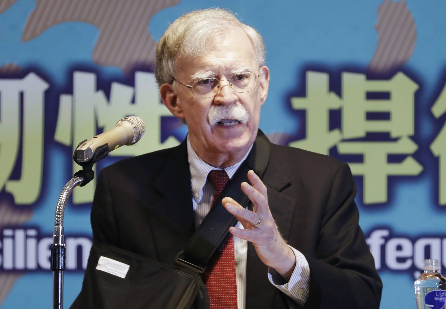 FILE - Former U.S. national security advisor John Bolton speaks at the Global Taiwan National Affair Symposium XII in Taipei, Taiwan, April 29, 2023. As Donald Trump seeks the presidency a third time, he's being shadowed by a chorus of people who served in his administration turned sharp critics. Bolton has described Trump as "unfit to be president." (AP Photo/Chiang Ying-ying, File)