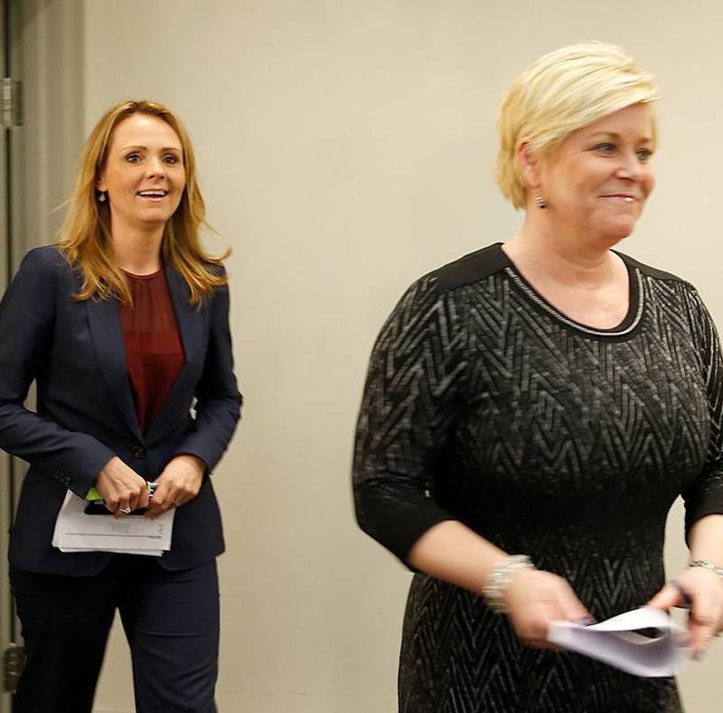 Finansminister Siv Jensen (Frp) og kulturminister Linda Helleland (H). 