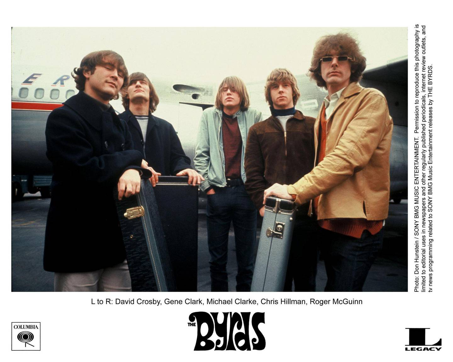 The Byrds har landet i 1965: David Crosby, Gene Clark, Michael Clarke, Chris Hillman og Jim (senere Roger) McGuinn.