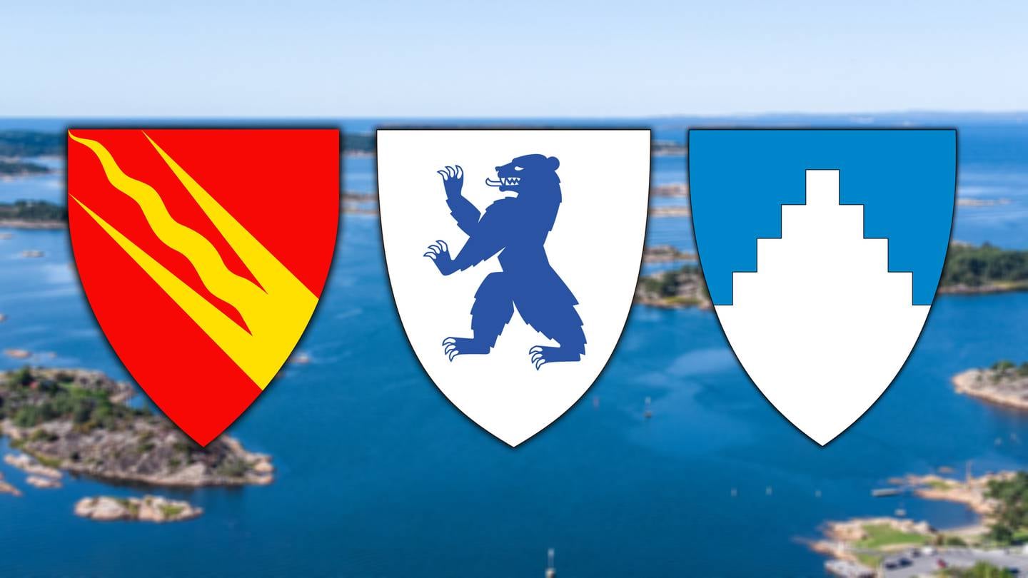 Fylkesvåpnene til Østfold (fra venstre), Buskerud og Akershus skal gjenbrukes når Viken oppløses.