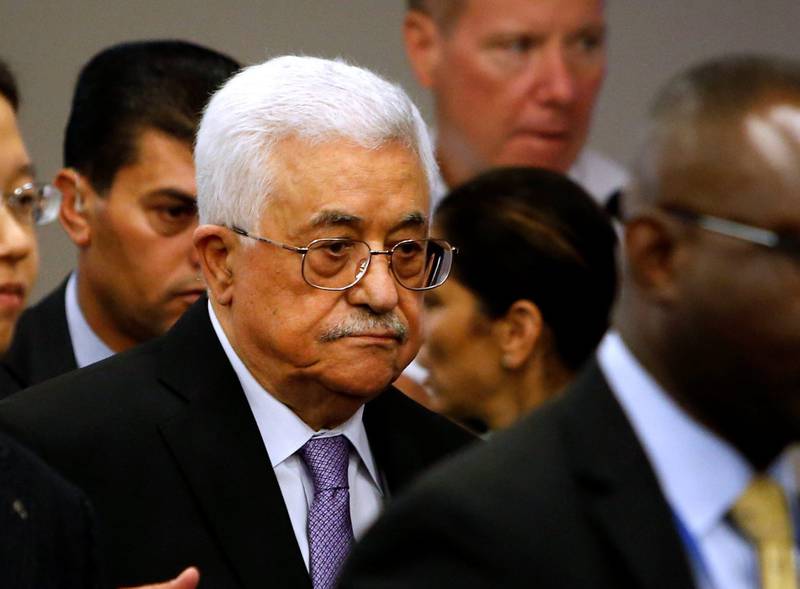 I FN: Palestinernes leder Mahmoud Abbas holder sitt innlegg i FN i dag. FOTO: NTB SCANPIX