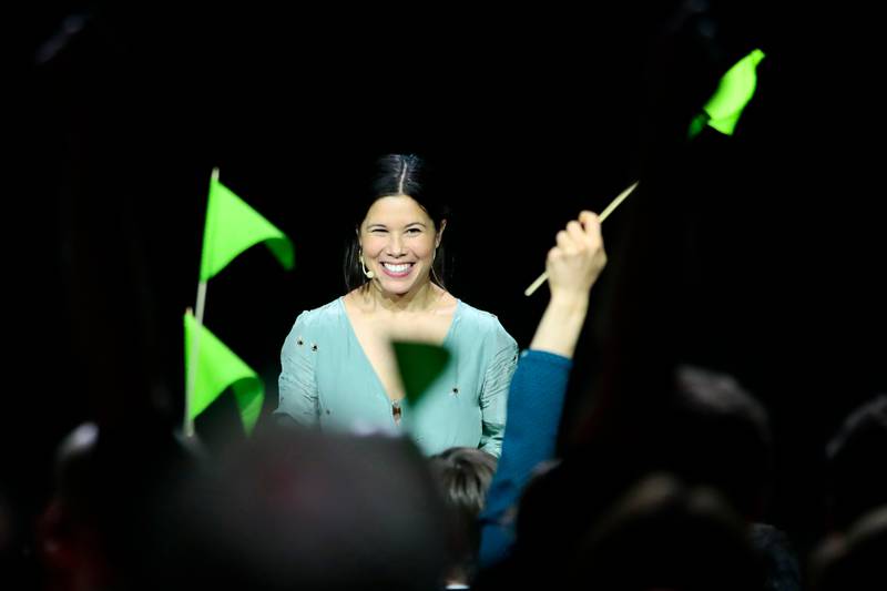 Oslo 20190909. 
Lan Marie Berg under valgvaken til Miljøpartiet De Grønne (MDG) på Sentralen i Oslo.
Foto: Håkon Mosvold Larsen / NTB