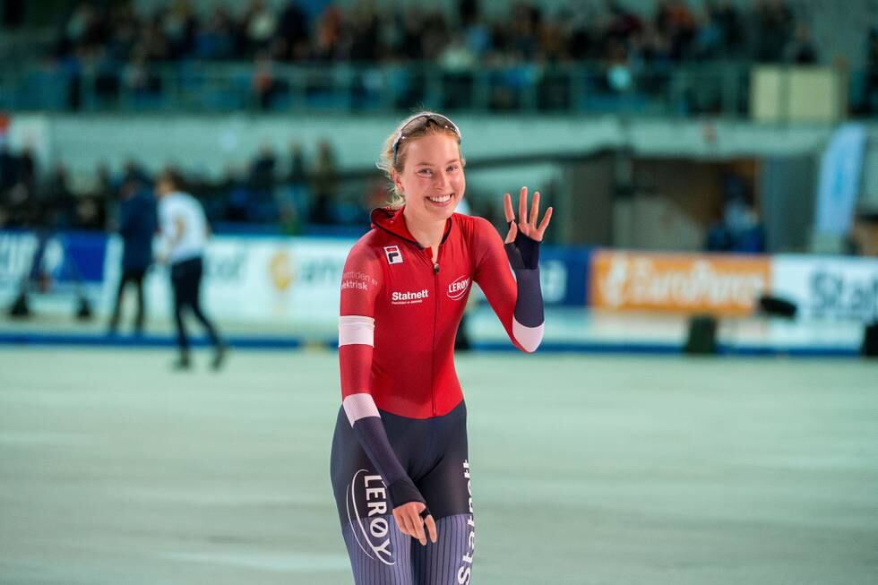 Ragne Wiklund satt norsk rekord på 3000 meter under verdenscupen på skøyter i Salt Lake City fredag. Foto: Carina Johansen / NTB
