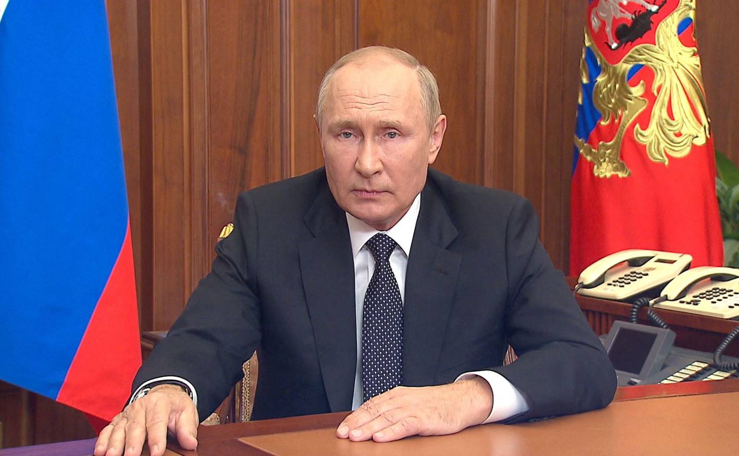 President Vladimir Putin under TV-talen denne uka.