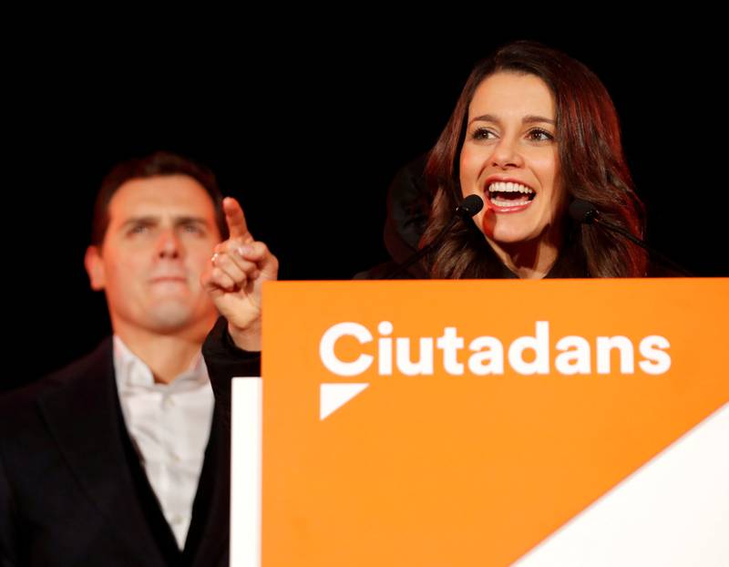 FEIRET: Partiet Ciudadanos, som er sterkt imot uavhengighet, ble det største partiet, men partiene på deres side har ikke flertall i parlamentet. Her Inés Arrimadas. FOTO: NTB SCANPIX