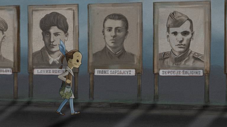 Bilde fra animasjonsfilmen Ilze Burkovska Jacobsen har laget, «My favorite war».