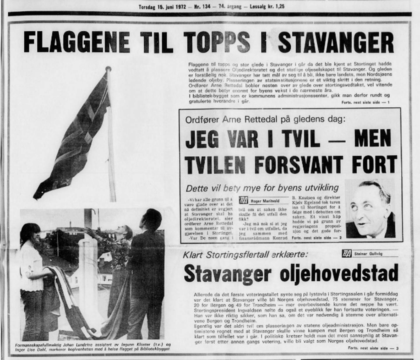 Faksimile Rogalands Avis 15. juni 1972.