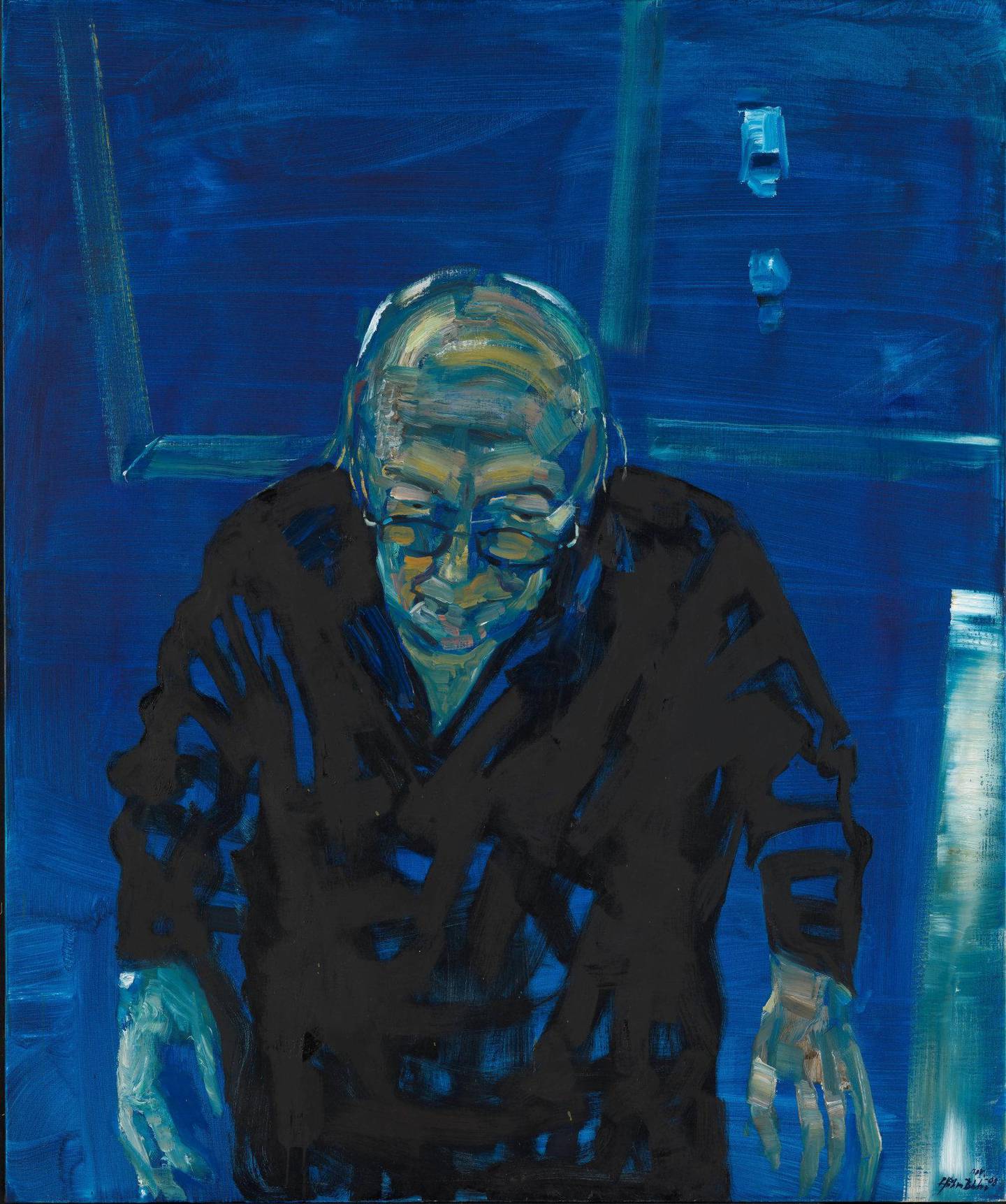Håkon Bleken fulgte vennen Arne Nordheim den siste tiden før han døde. Det resulterte i en serie malerier av komponisten. «Avskjed I» er fra 2007.,FOTO: BØRRE HØSTLAND/NASJONALMUSEET