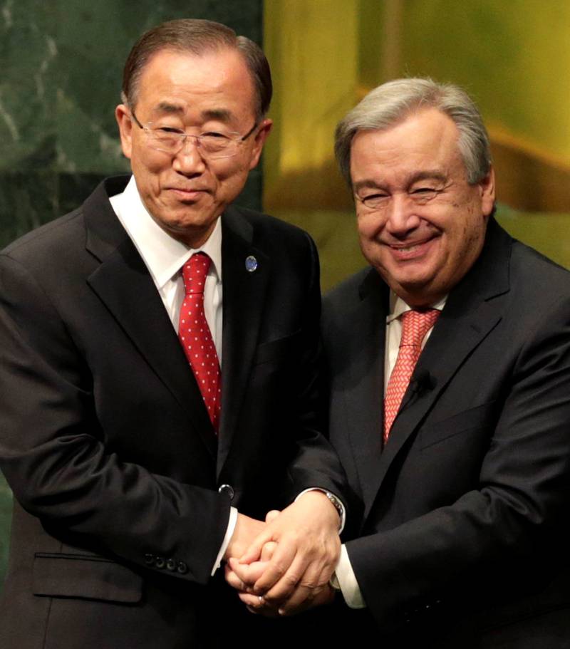 António Guterres har tatt over etter Ban Ki-moon. Her fra innsettelsesseremonien i desember. 