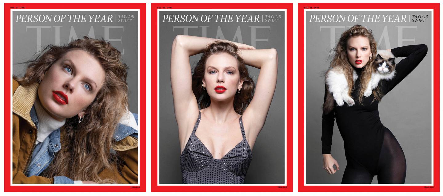Sanger/låtskriver Taylor Swift vises på forsiden av Time Magazines «Person of the Year»-utgave fra 2023, i et bilde utgitt i New York City, USA 6. desember 2023. Fotografier av Inez og Vinoodh.