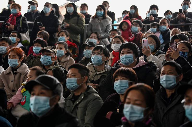 Visitors wearing face masks as a preventive measure against the COVID-19 coronavirus watch a walrus show at Haichang Ocean Park in Wuhan on November 23, 2020. (Photo by Hector RETAMAL / AFP)