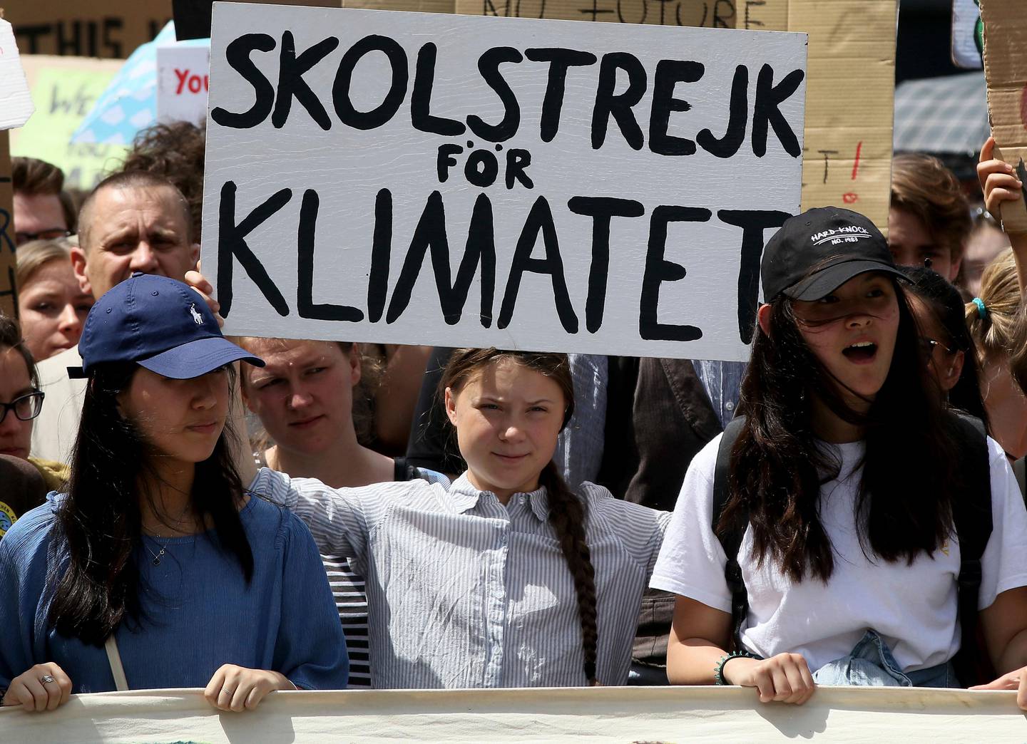 Swedish climate activist Greta Thunberg takes part in the school strike demonstration Fridays for future in Vienna, Austria, Friday, May 31, 2019. (AP Photo/Ronald Zak)