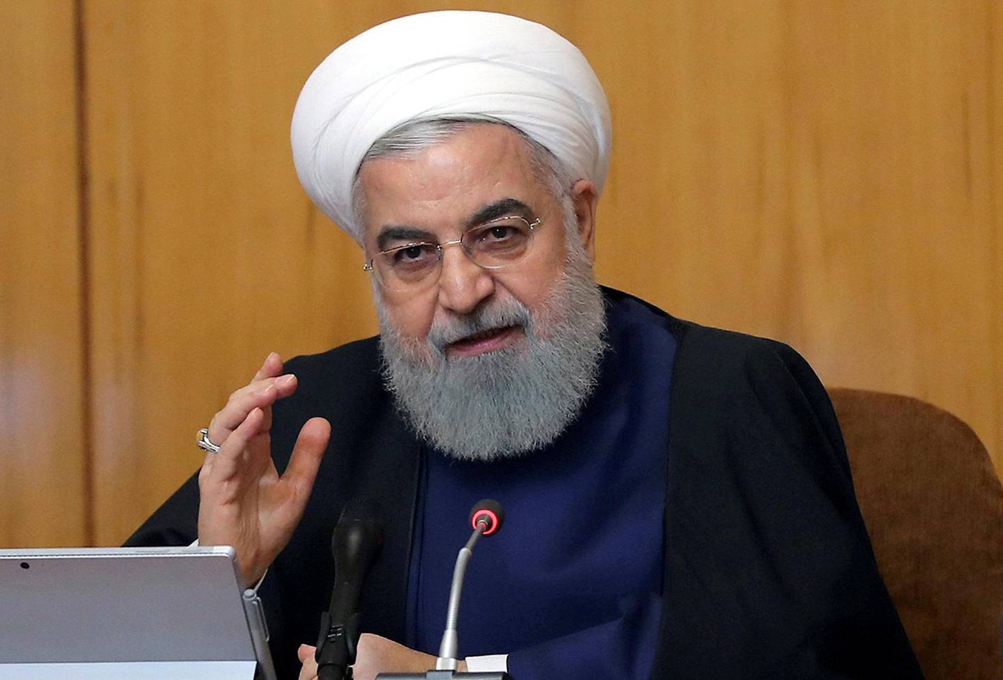 STERKE ORD: – Vi skal gjøre motstand for å få USA til å forstå at de går i feil retning, sier Irans president Hassan Rouhani.  FOTO: NTB SCANPIX
