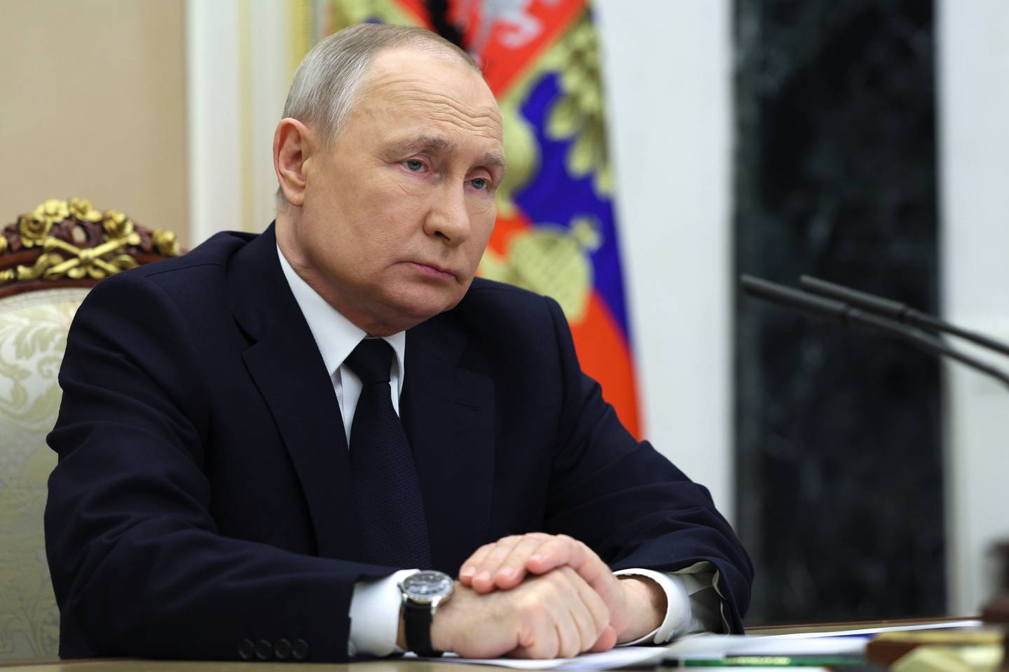 Russlands president Vladimir Putin sier det er bortkastet å delta i en dansk undersøkelse av et objekt som ble funnet nær gassrørledningen. Foto: Gavriil Grigorov / Sputnik / AP / NTB