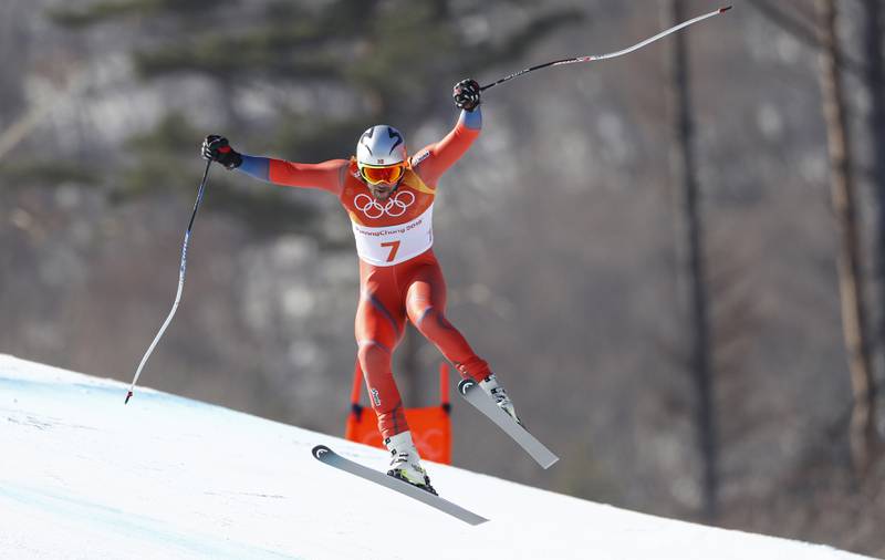 Aksel Lund Svindal på vei ned i sitt mest minnerike OL-renn.