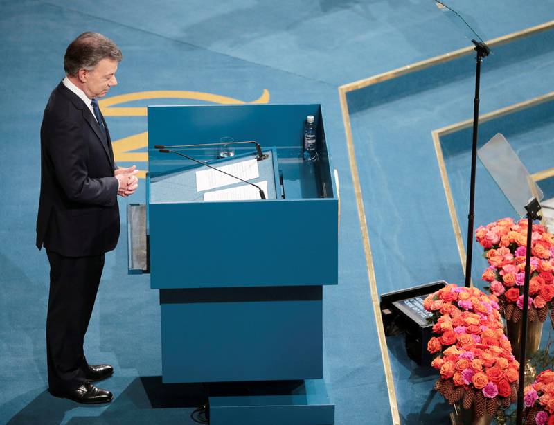 Colombias president Juan Manuel Santos mottok Nobels fredspris 2016 for sitt arbeid for fredsavtalen med FARC.