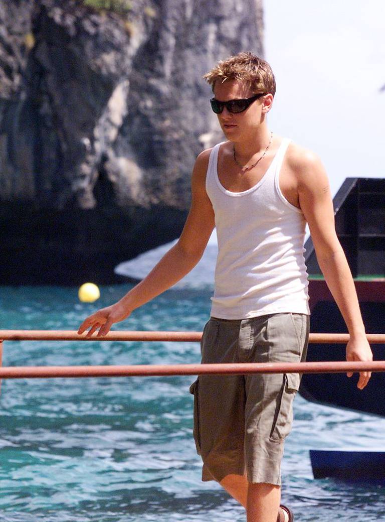 Leonardo DeCaprio på vei til innspilling på Maya Bay.