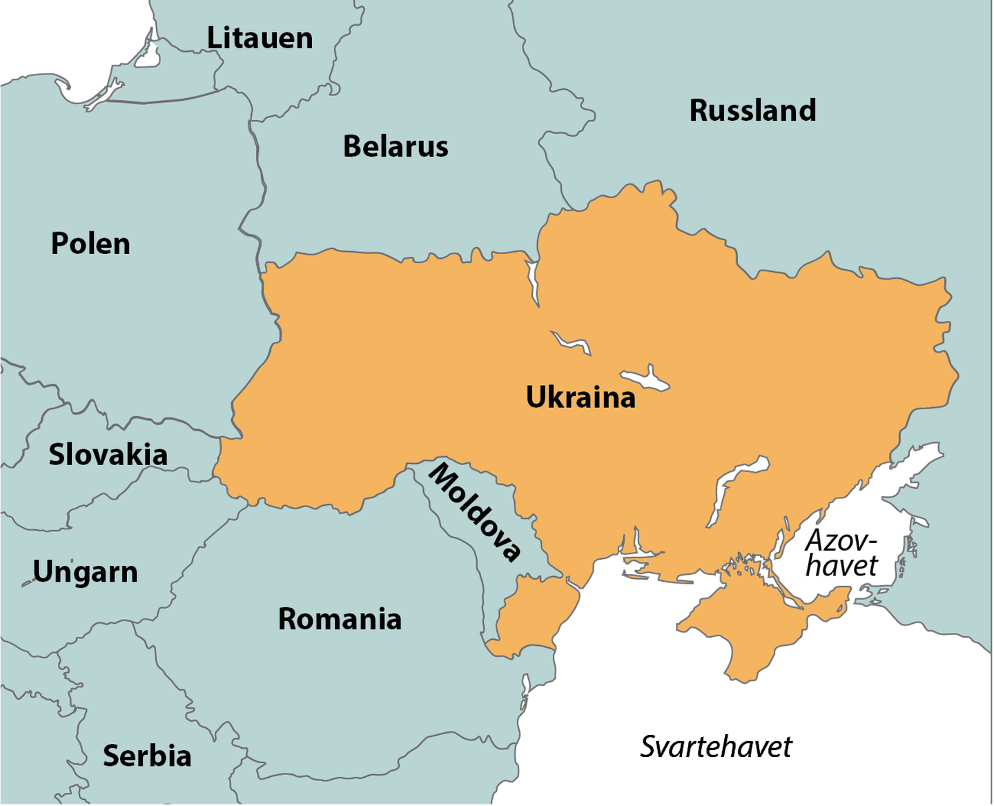 Kart over Ukraina og nabolandene.