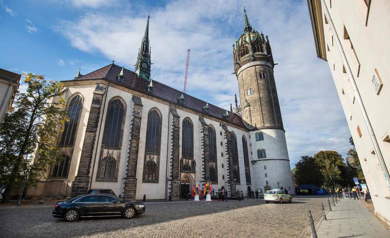 Slottskirken i dagens Wittenberg, der Martin Luthers teser kan leses på kirkedøra. 