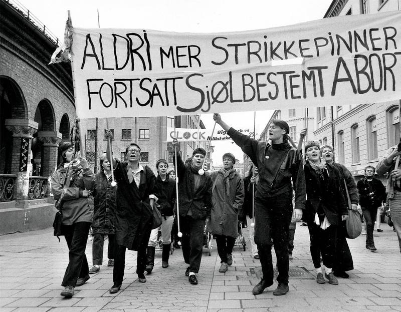Demonstrasjon til forsvar for selvbestemt abort i mai 1986. FOTO: MIMSY MØLLER